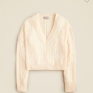 J Crew Cropped Cable Knit V neck Cashmere sweater